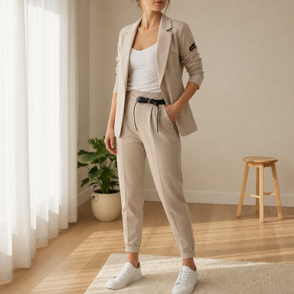Women's Blazer and Jogger Co-ord Set for Fall and Winter Everyday Wear Khaki