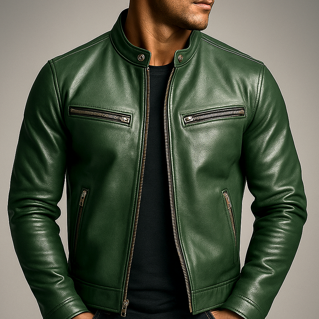 Men's Vintage Leather Jacket – Classic Design for All-Day Comfort Green