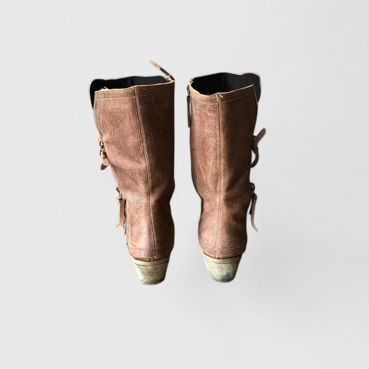 Women's Relaxed Fold Over Side Zip Mid Calf Comfort Boots