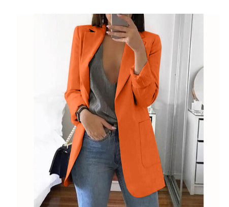 Women's Tailored Slim Fit Jacket for Fall and Winter Everyday Wear Orange