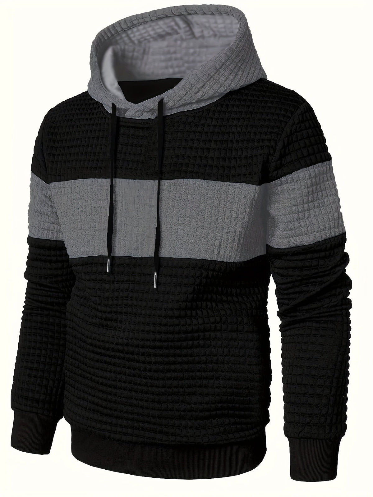Men's Color-Block Textured Hoodie for Fall and Winter Everyday Wear