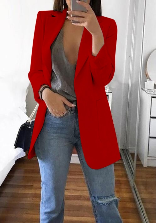 Women's Tailored Slim Fit Jacket for Fall and Winter Everyday Wear Red