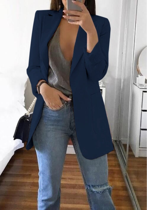 Women's Tailored Slim Fit Jacket for Fall and Winter Everyday Wear Dark Blue