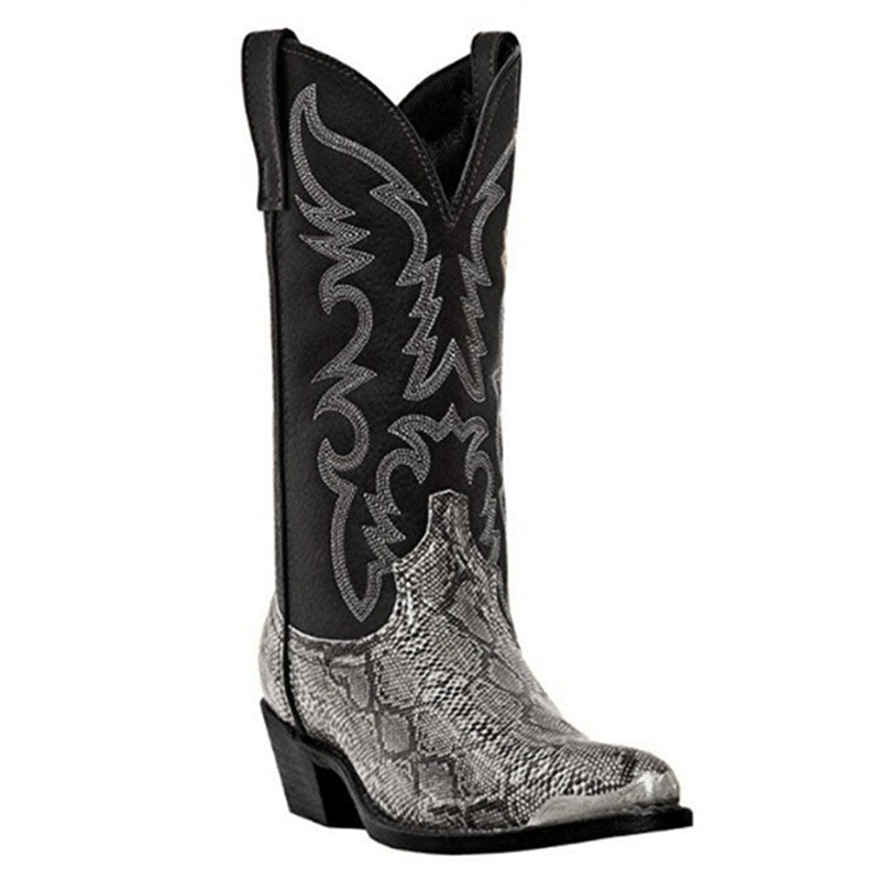 Women's Stylish Snake Print Western Boots for Daily Use Silver