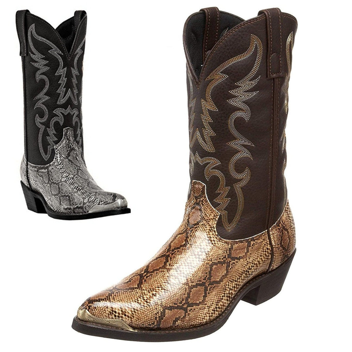 Women's Stylish Snake Print Western Boots for Daily Use