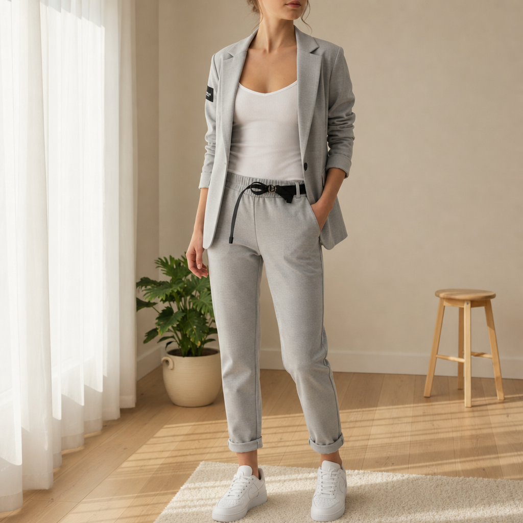 Women's Blazer and Jogger Co-ord Set for Fall and Winter Everyday Wear Gray