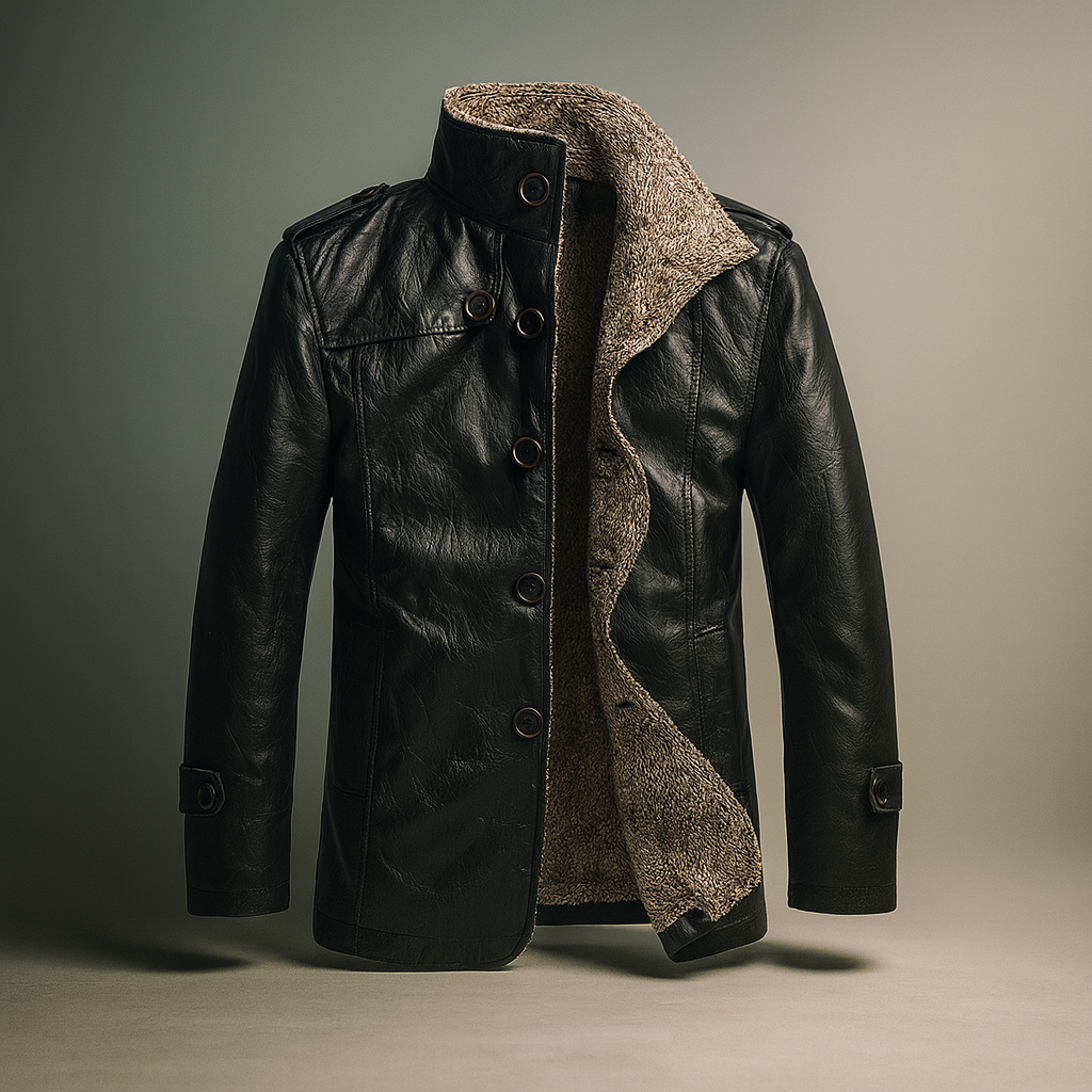 Men's Stylish Classic Leather Jacket with Fleece Collar