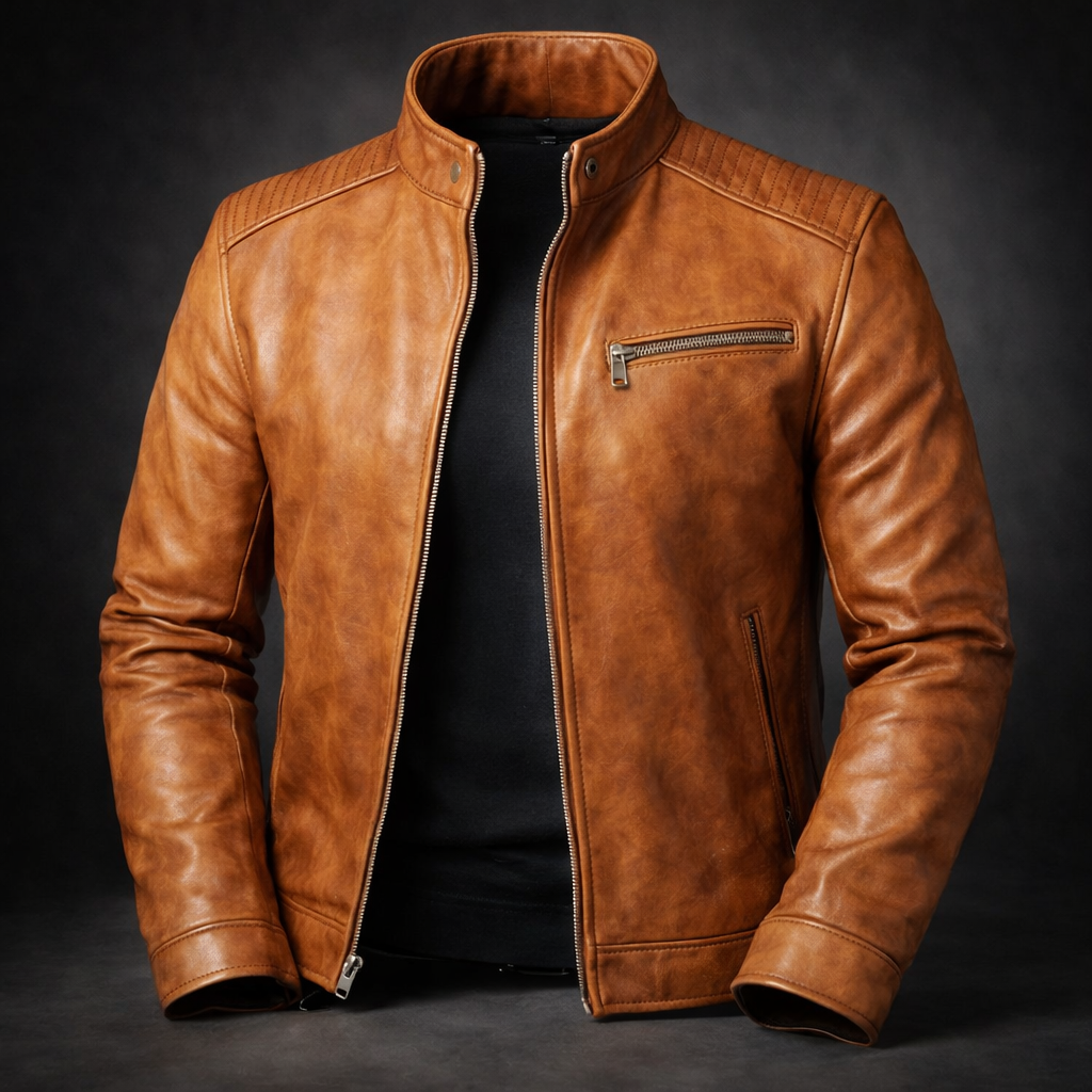 Men's Stylish Classic Leather Jacket with Zip front for Daily Use