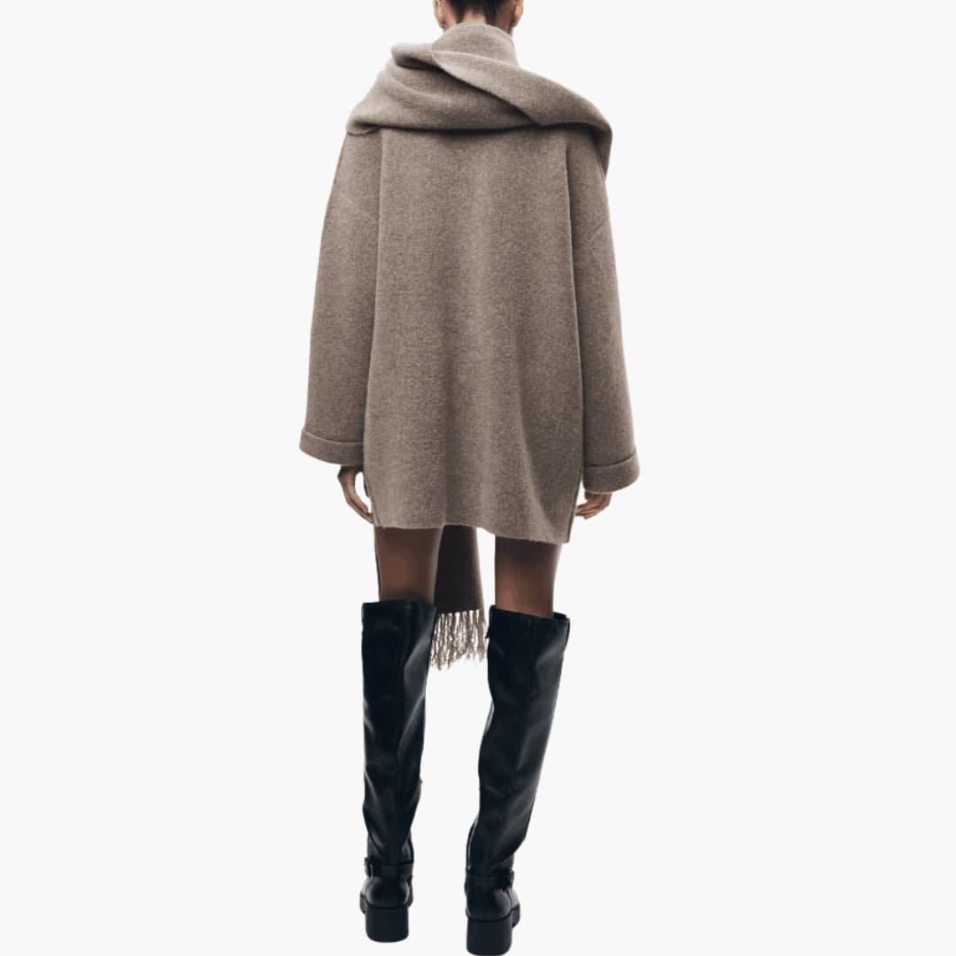 Women's Long Sleeve Button-Up Cardigan with Matching Scarf