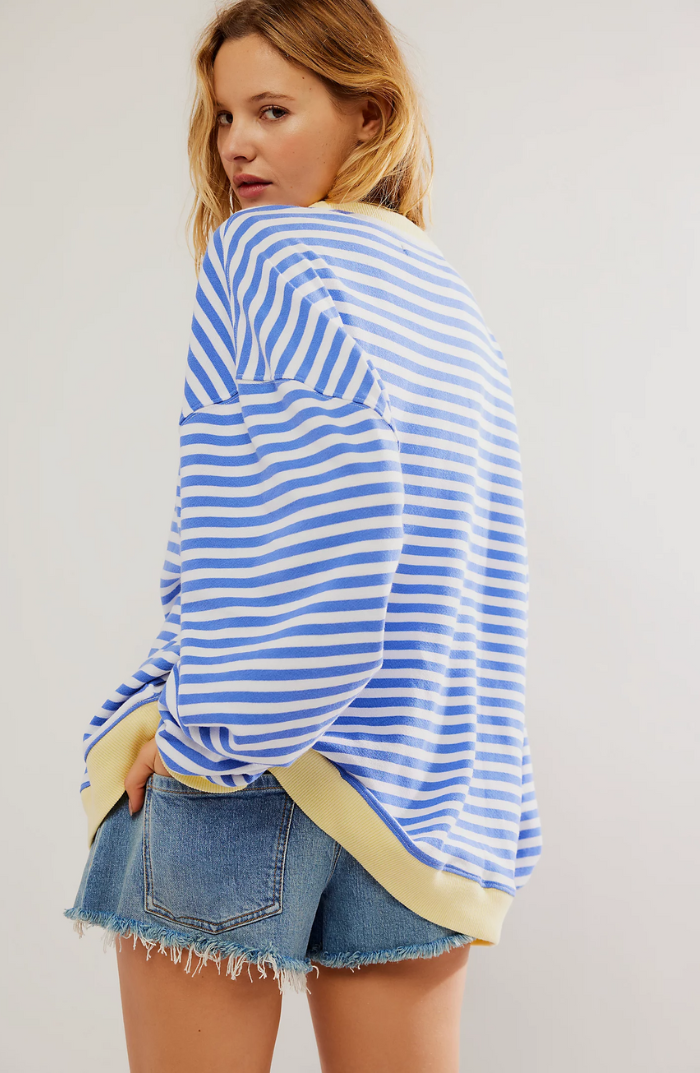 Women's Oversized Pinstripe Sweatshirt with Drop Shoulders
