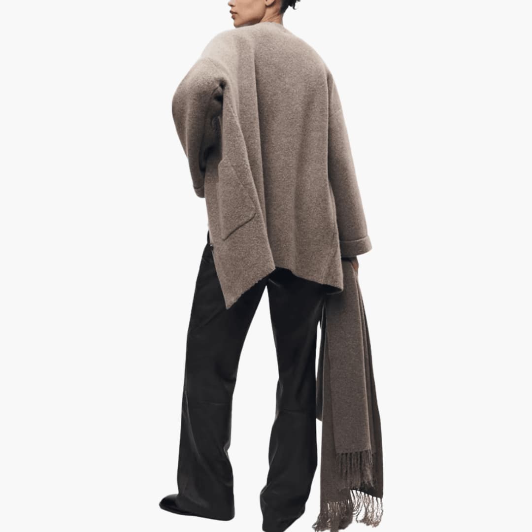 Women's Long Sleeve Button-Up Cardigan with Matching Scarf
