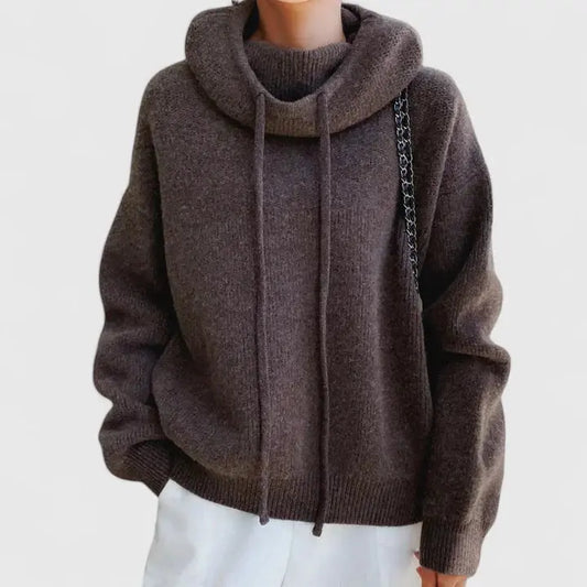 Women's Cozy Oversized Knit Pullover Hoodie for Daily Use Brown
