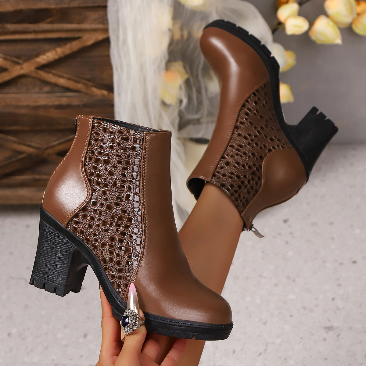 Women's Elegant Block Heel Ankle Boots for Daily Use Warm