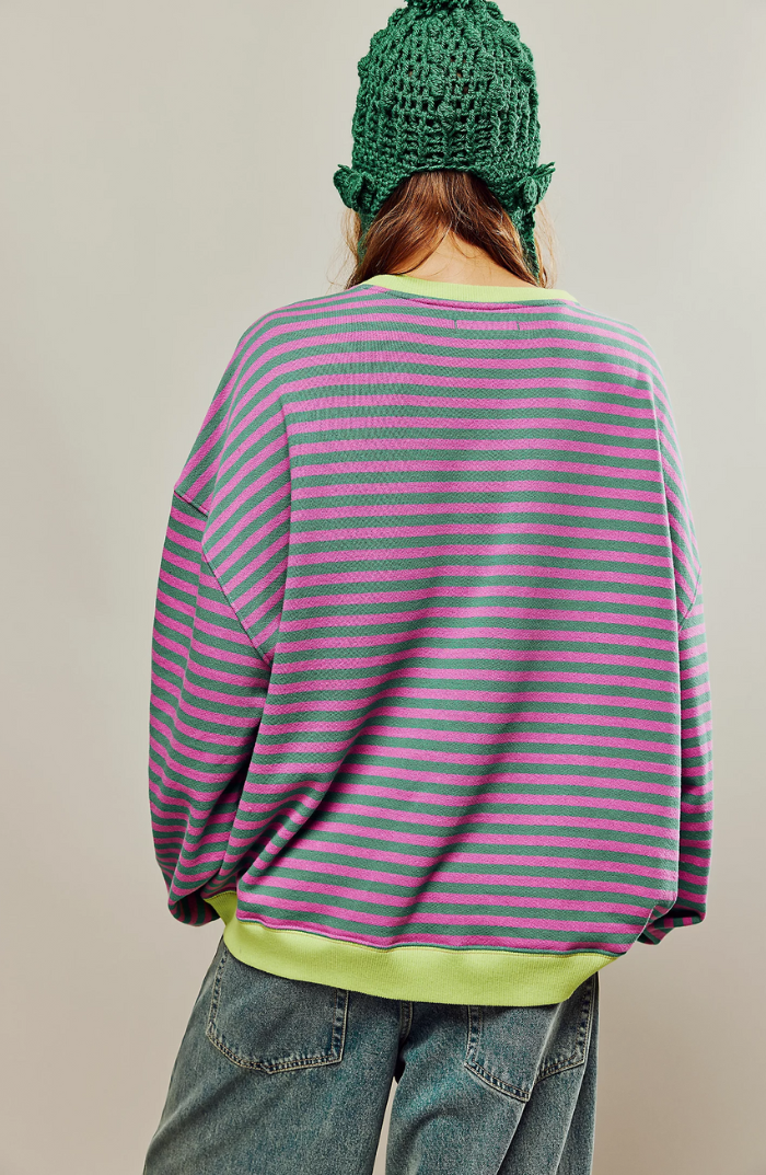 Women's Oversized Pinstripe Sweatshirt with Drop Shoulders