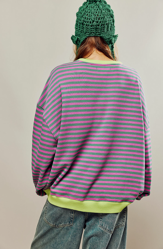 Women's Oversized Pinstripe Sweatshirt with Drop Shoulders