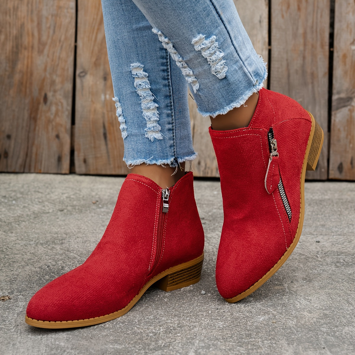 Women's Effortless Zip Ankle Boots with Low Block Heel for Daily Use