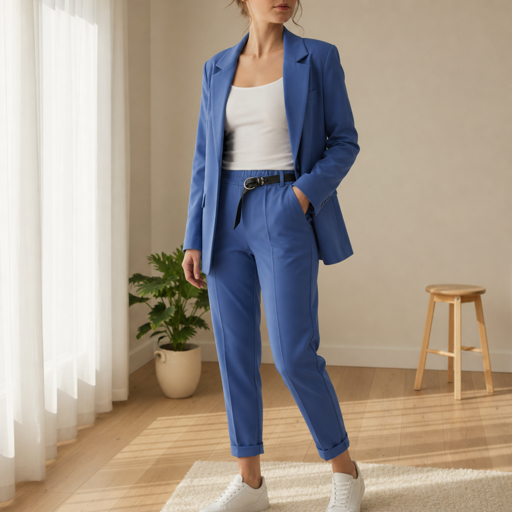 Women's Blazer and Jogger Co-ord Set for Fall and Winter Everyday Wear Blue