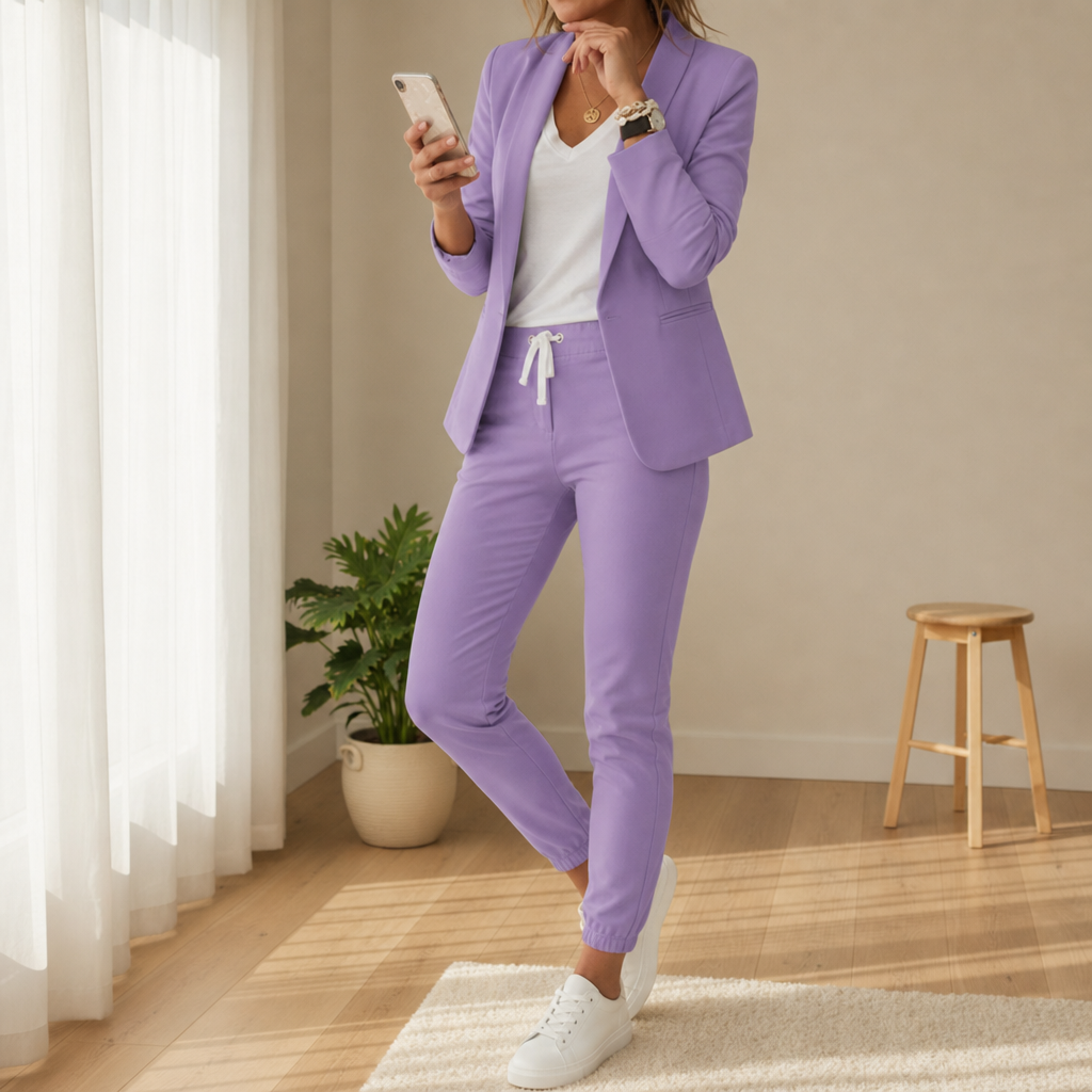 Women's Blazer and Jogger Set for Fall and Winter Everyday Wear Purple