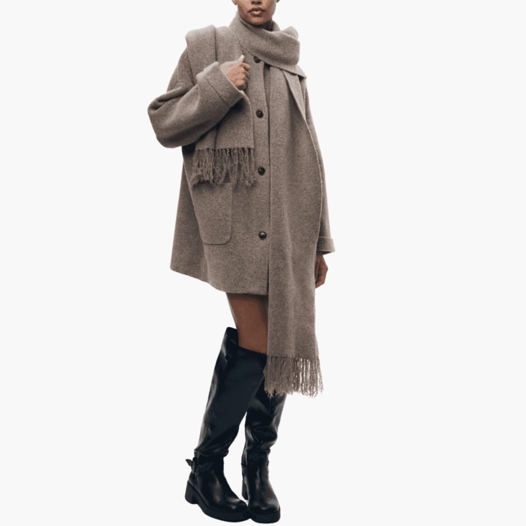 Women's Long Sleeve Button-Up Cardigan with Matching Scarf