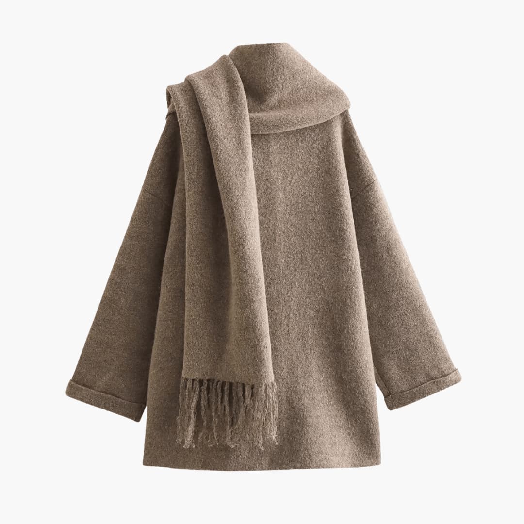 Women's Long Sleeve Button-Up Cardigan with Matching Scarf