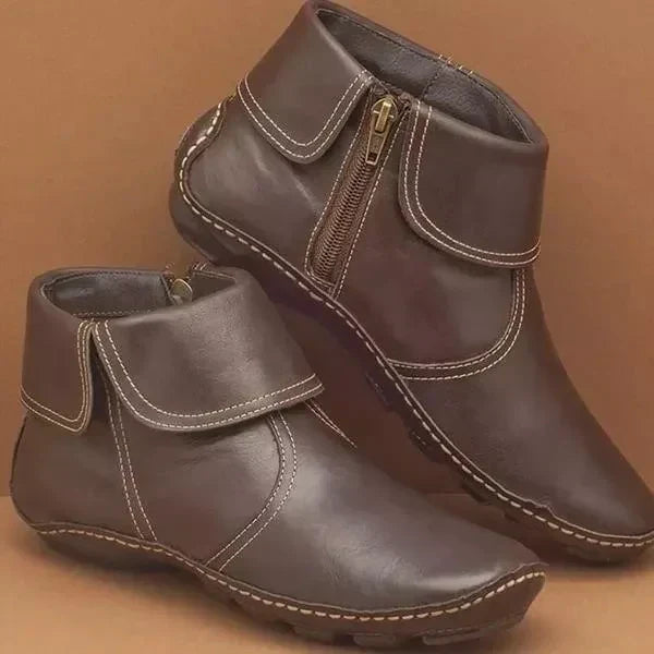Women's Effortless Buckle Flat Ankle Boots with Non-Slip Sole Brown