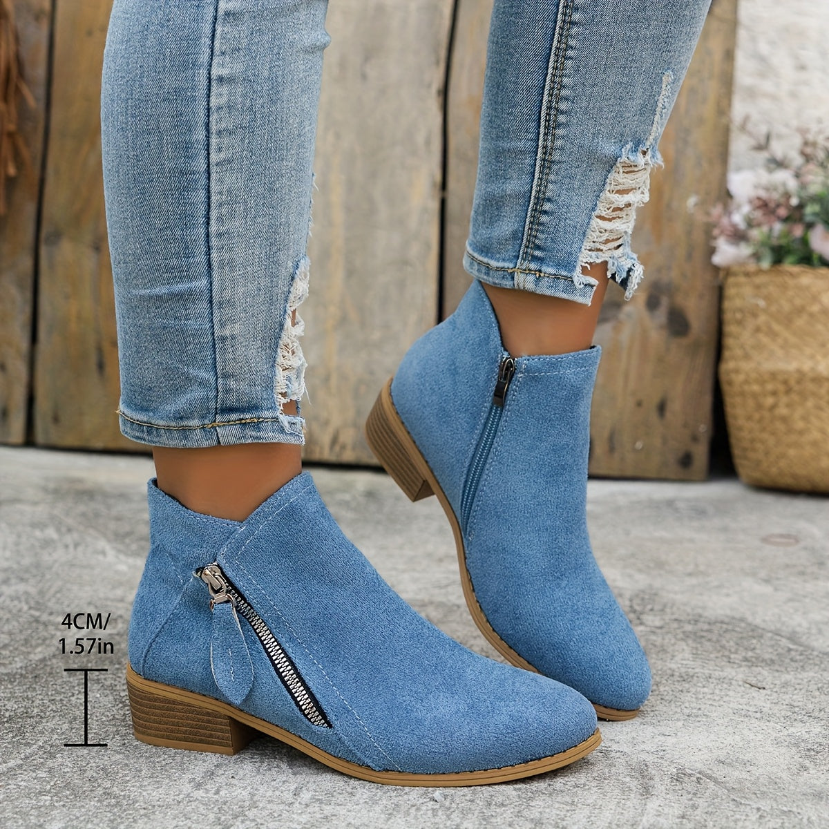 Women's Effortless Zip Ankle Boots with Low Block Heel for Daily Use