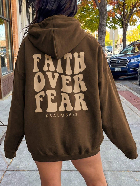 Women's Cozy Oversized Fleece Hoodie with Graphic Design Burnt Umber