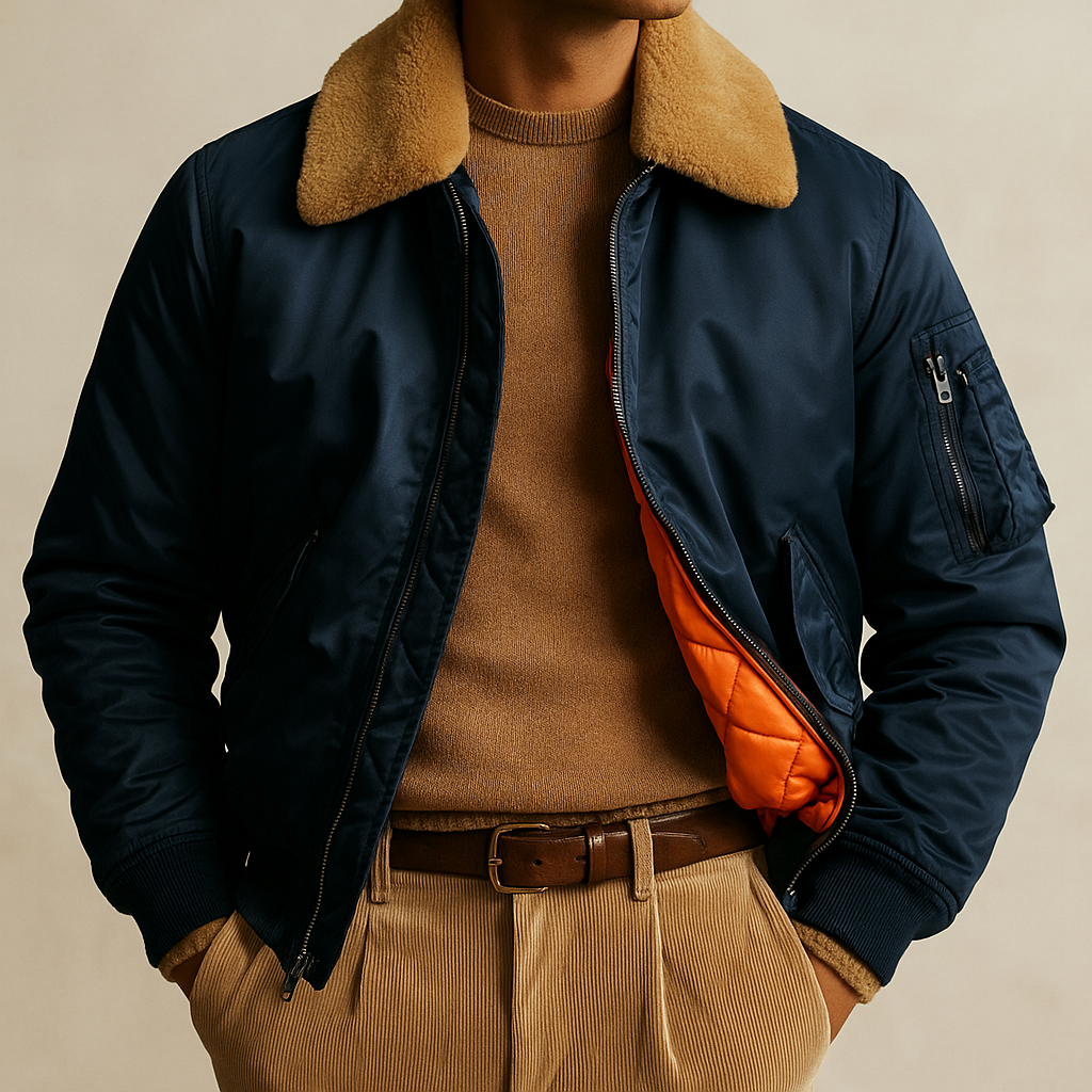 Men's Classic Aviator Leather Jacket for Fall and Winter Everyday Wear