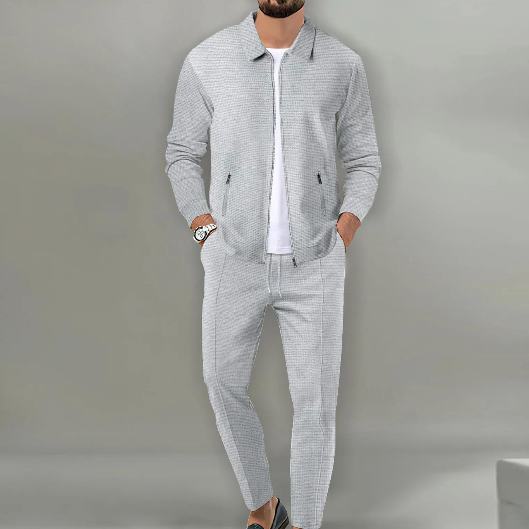 Men's Classic Cardigan Complete Set for Fall and Winter Everyday Wear Gray