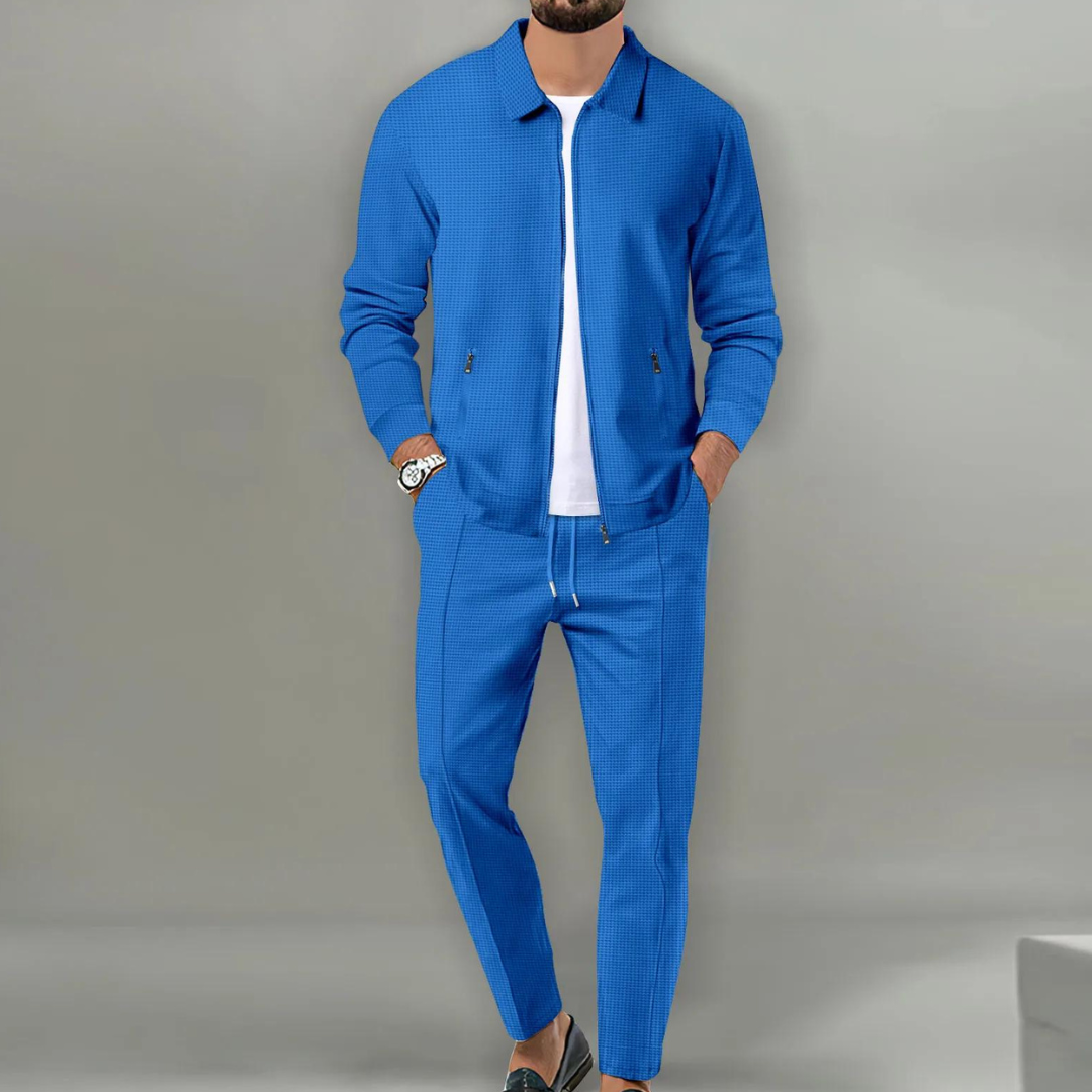 Men's Classic Cardigan Complete Set for Fall and Winter Everyday Wear Blue