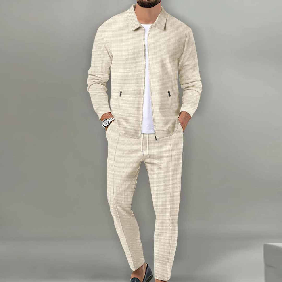 Men's Classic Cardigan Complete Set for Fall and Winter Everyday Wear Beige