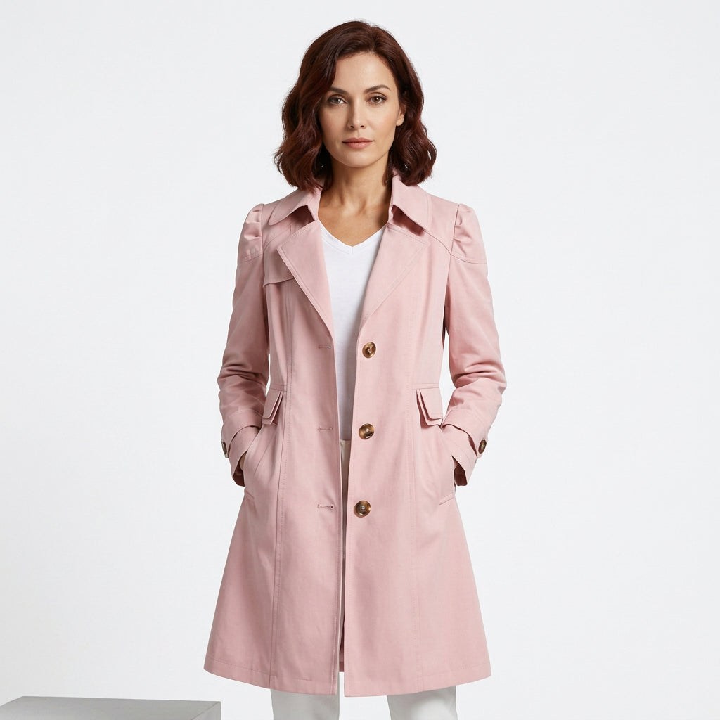 Women's Lightweight Trench Coat with Notch Collar Design Pink