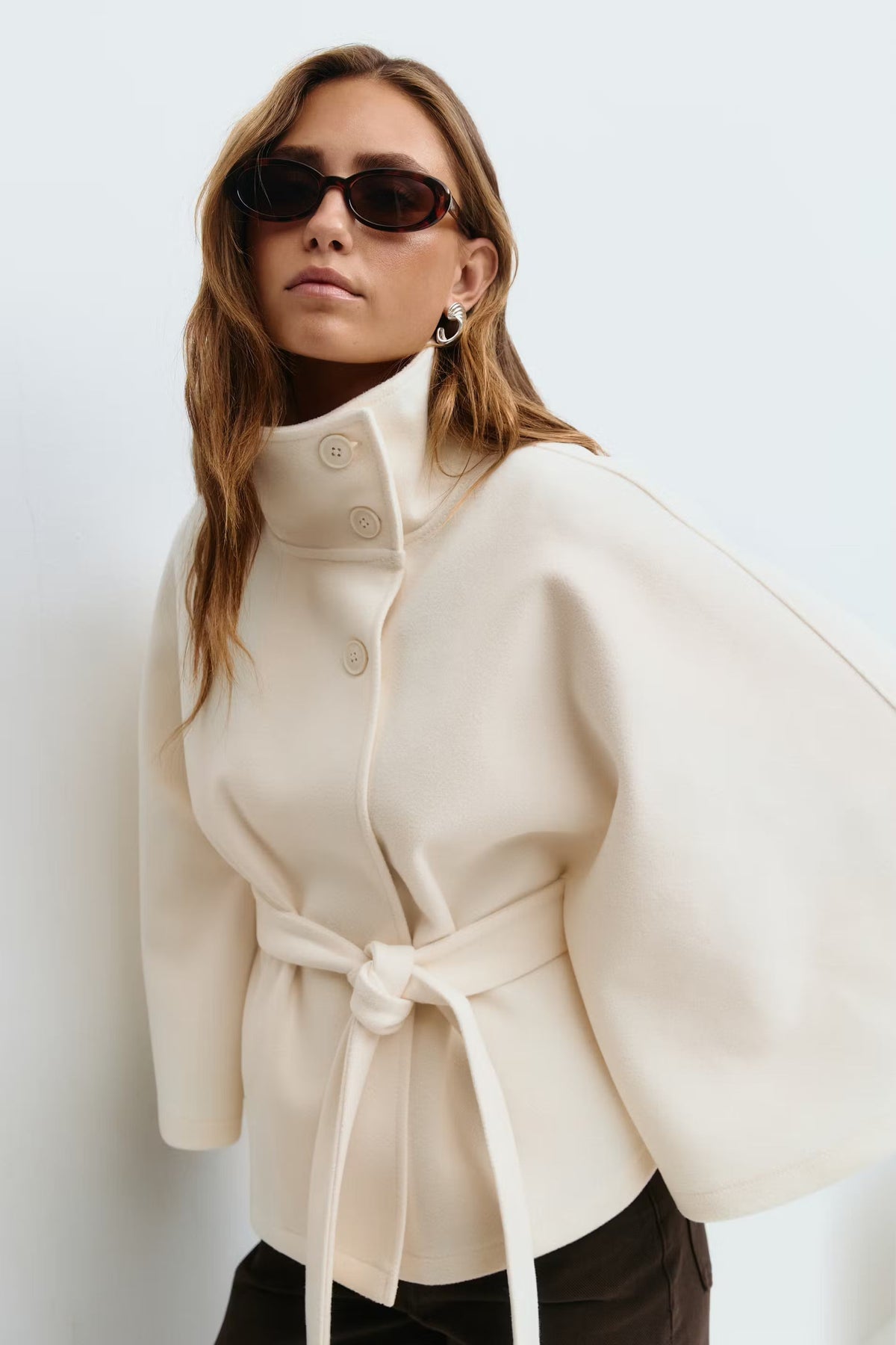 Women's Short Trench Coat for Fall with Belted Waist Tie White