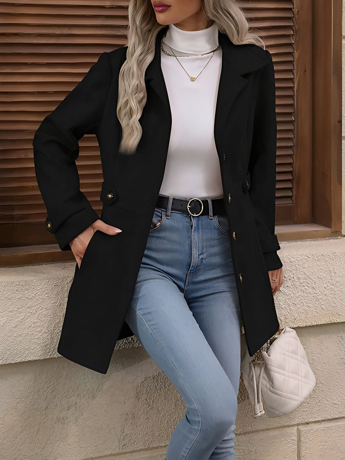 Women's Stylish Trench Coat with Adjustable Waist Belt for Daily Use