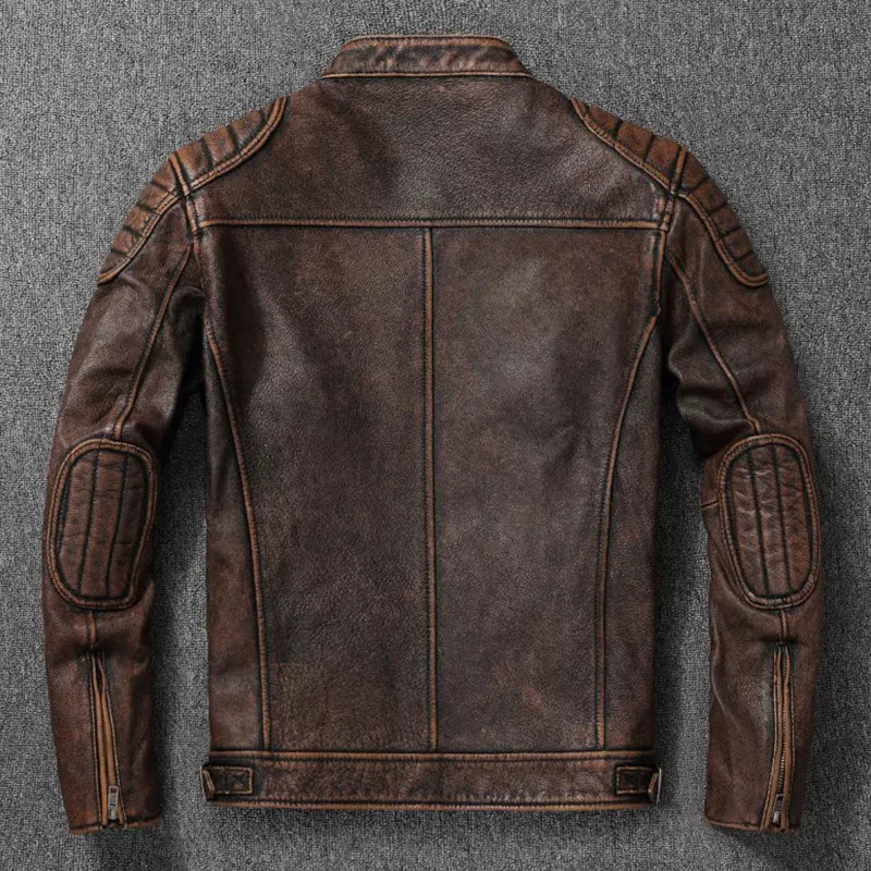 Men's Genuine Leather Bomber Jacket with Cowhide and Fur