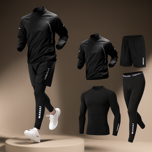 Men's Lightweight Flexible Stylish 4-Piece Training Outfit Black