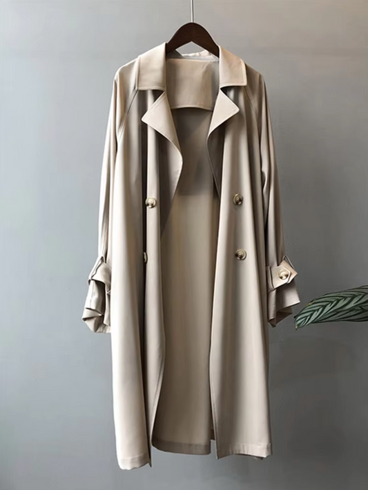 Women's Stylish Double-Breasted Trench Coat for Daily Use Beige