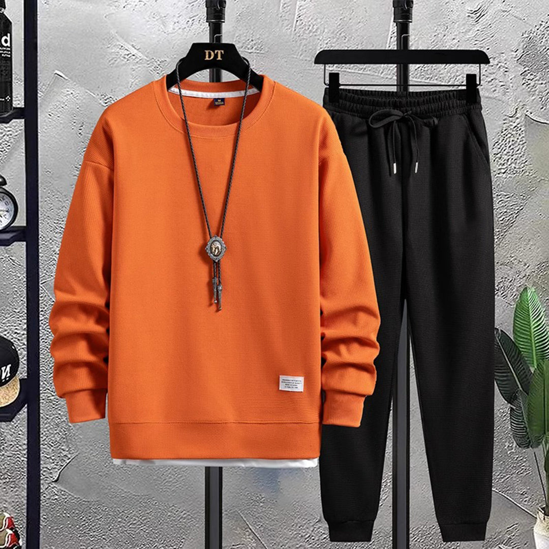 Men's Comfortable and Stylish Tracksuit Set with Drawstring waist Orange-Black