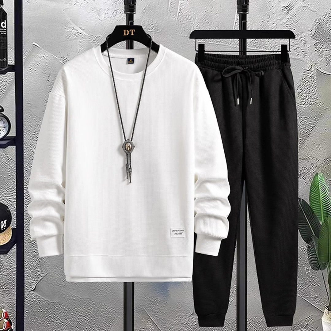 Men's Comfortable and Stylish Tracksuit Set with Drawstring waist White-Black