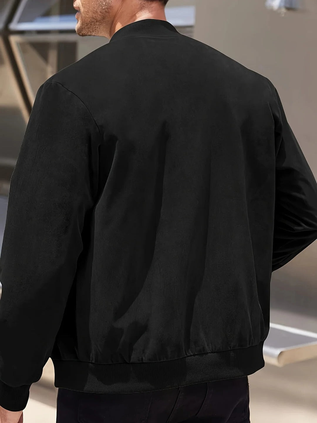 Men's Suede Bomber Jacket for Fall with Ribbed Trim with Full zip