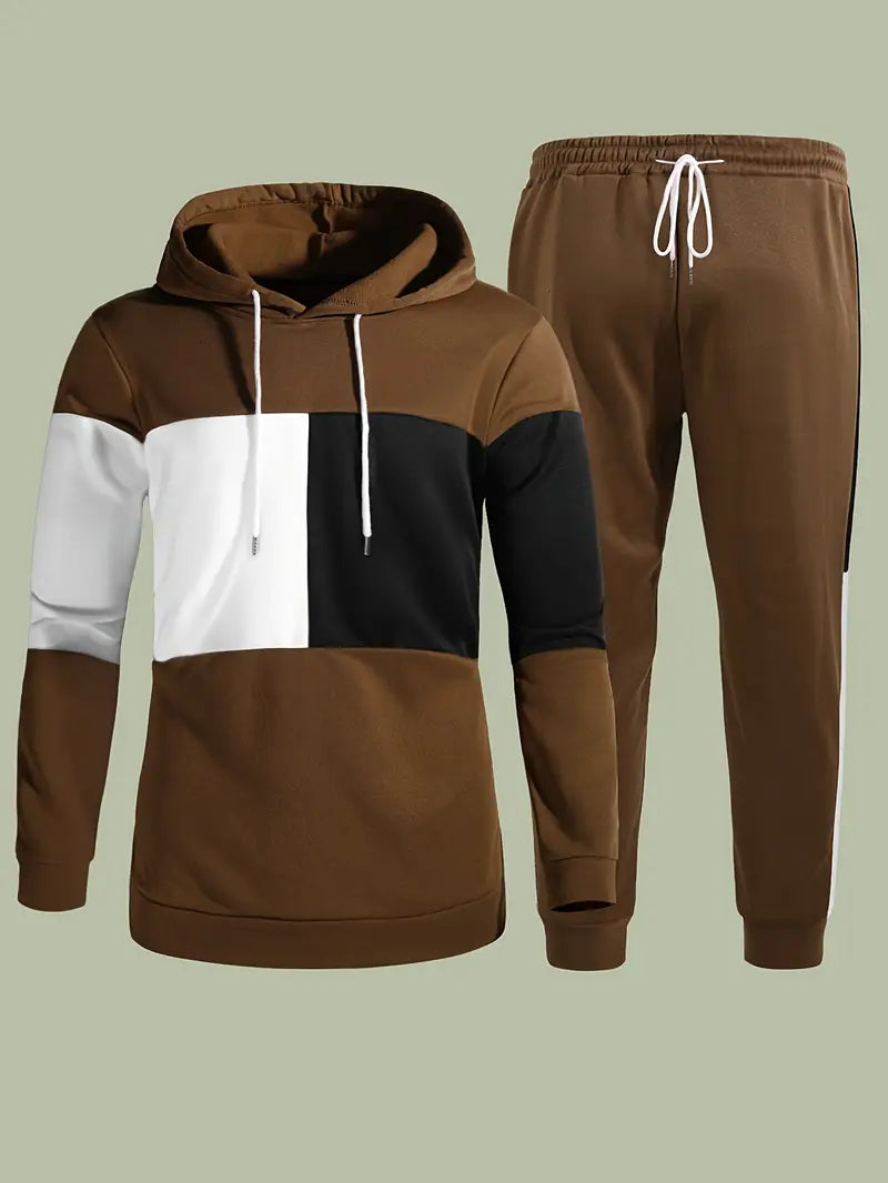Men's Stylish Hoodie Set for Fall and Winter Everyday Wear Brown