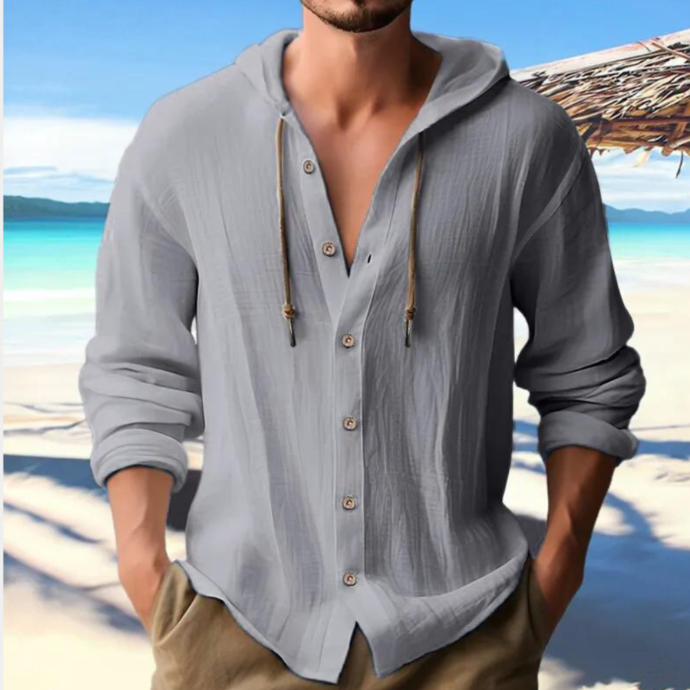 Men's Button-Down Hooded Shirt for Fall and Winter Everyday Wear Gray