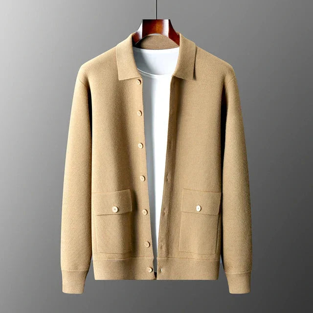 Men's Multi-Color Ribbed Button-Down Knit Cardigan for Fall and Winter Camel