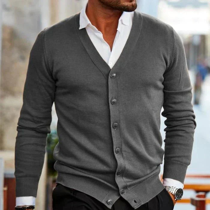 Men's Multi-Color Button-Down Knit Cardigan for Fall and Winter Grey