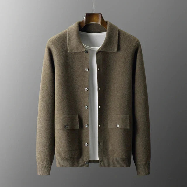 Men's Multi-Color Ribbed Button-Down Knit Cardigan for Fall and Winter Green