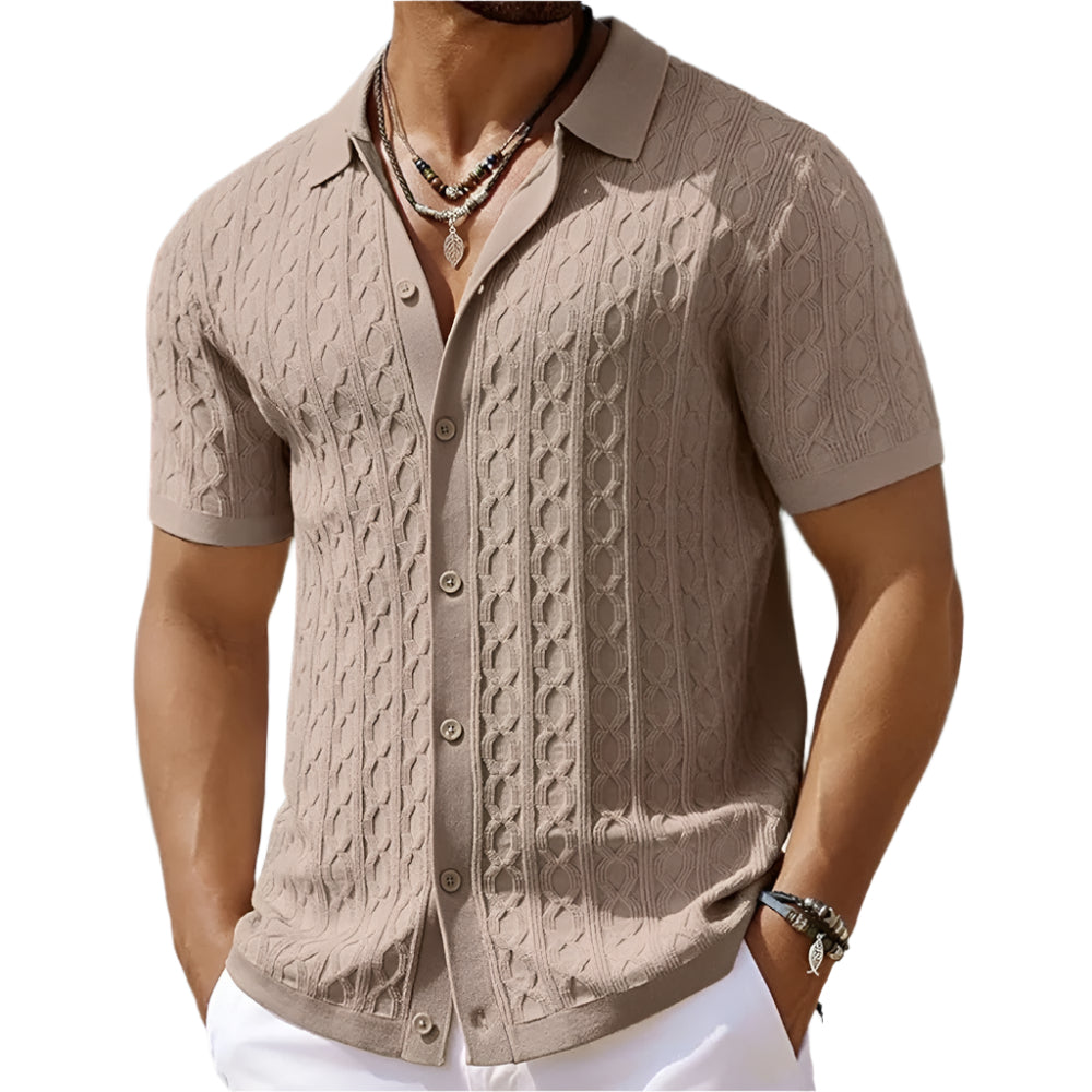 Men's Button-Down Knit Polo Shirt for Fall and Winter Everyday Wear Khaki