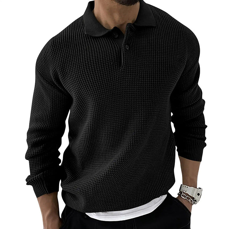 Men's Button-Down Polo Sweater for Fall and Winter Everyday Wear Black