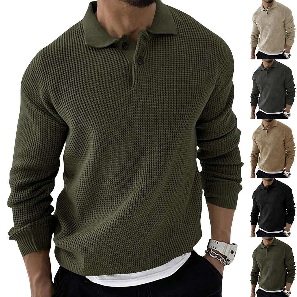 Men's Button-Down Polo Sweater for Fall and Winter Everyday Wear