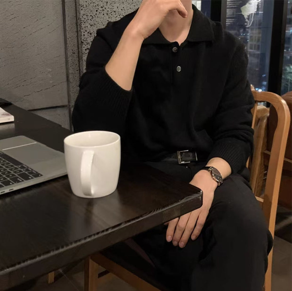 Men's Button-Up Sweater for Fall and Winter Everyday Wear Black