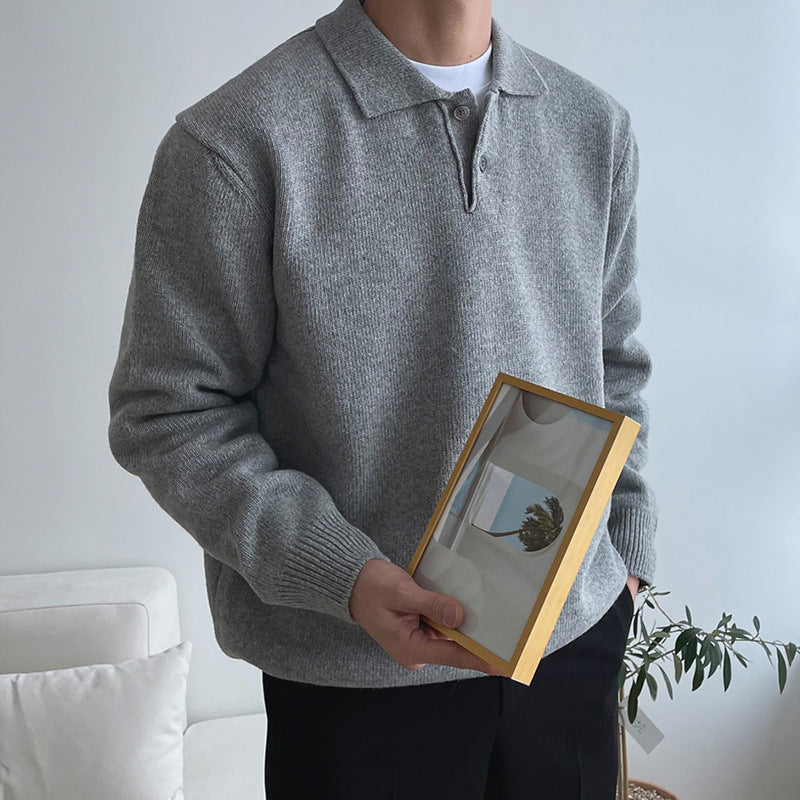 Men's Button-Up Sweater for Fall and Winter Everyday Wear Grey